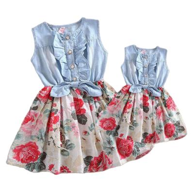 China Fashion Summer Mother And Daughter Matching Dresses Family Clothes Women Kids Ruffles Floral Dress Flower Sleeveless Elegant Outfit for sale