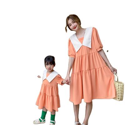 China Fashion Summer Mother-daughter Two Colors Dress Short Sleeve Mommy and Me Little Girl Dress Parent-child Outfit Family Matching Clothes for sale