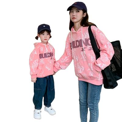 China Fashion Autumn Family Matching Clothes Cartoon 2021 Printed Fashion Hoodies Parent-child Outfit Mom and Daughter Family Matching Outfits for sale