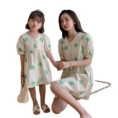 China Fashion 2021 mother and daughter V-cut parent-child clothing summer girl polka Dot Mom and me short skirt dress for sale