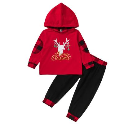 China Cotton Elk Letter Christmas Children's Costume Long Sleeve Hoodie Boys And Girls Red High Quality Autumnclothes for sale