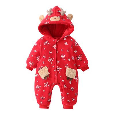 China 100% Cotton Baby Clothes Organic Newborn Winter Christmas Creeper Long Sleeve Thick Overalls Cotton Pajamas Baby Clothes for sale