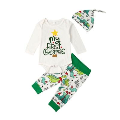 China Fashion Baby Boy Girls My First Christmas Outfit Long Sleeve Romper Tops Pants With Hat 3Pcs Holiday Clothes Sets for sale