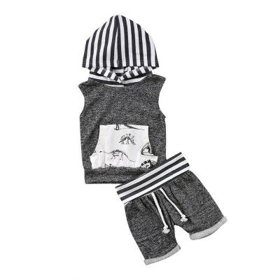 China Casual Toddler Kids Baby Boy Clothes 2pcs Hoodies Tops Shorts Pants Outfit Dinosaur Sleeveless Clothes for sale