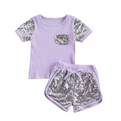 China Fashion Summer Babies Clothing Infant Clothes Suits Casual Sports Cotton Sequins T-shirt Pants Children Kids Tracksuits 2PCS/Sets for sale