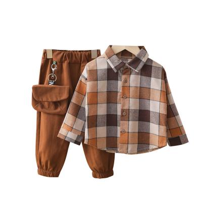 China Fashion 2 Pcs Spring Autumn Cotton Children Clothing Sets Plaid Shirt+Pants Baby Boy Dressing Suit Kids For Boys Sets Clothes for sale