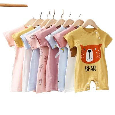 China 100% cotton hot sale one-piece leisure new born baby 2021 summer baby cartoon one-piece pattern print overalls short-sleeved boys and girls for sale