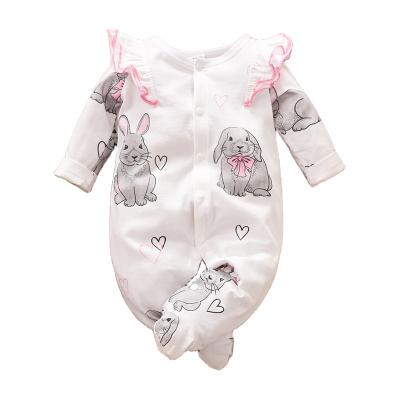 China 100% Cotton Newborn Baby Clothes Footed Toddler Infant Newborn Bunny Pajamas Jumpsuit Footie FallClothing For 0 3 6 9 12 Months for sale