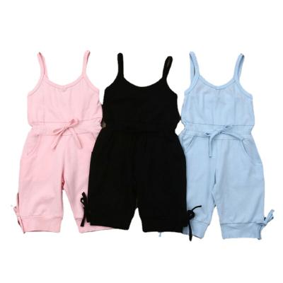 China 100% Cotton Summer Toddler Kids Baby Clothes Solid Color Sleeveless Romper Jumpsuit Outfit Soft Casual Kids Clothing For 1-6Years for sale