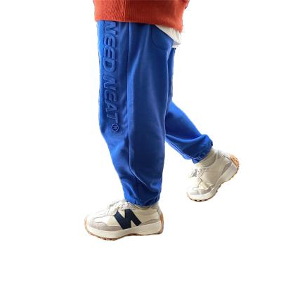 China Boys Denim Pants Cotton Solid Color Letter Kids Blue Gray Embossed Sports Pants Soft And Comfortable Gaiters for sale