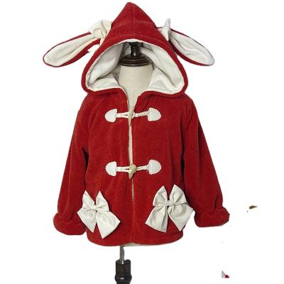 China Red cute children's and girls' clothing autumn and winter rabbit ear coat children's and girls' clothing Lolita Hooded coat plus size girl's coat for sale