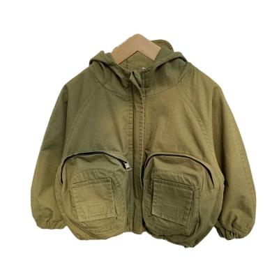 China Windproof Children's Anorak Jacket Cotton Boys Jacket Autumn And Winter Clothes Military Green Hooded Coat for sale