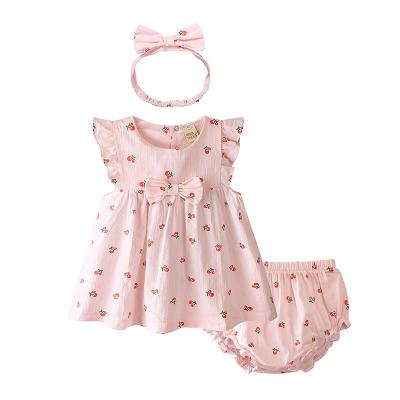 China Cotton summer dress girls' clothes pattern three pieces set babies' suit cotton skirt soft wave point for sale