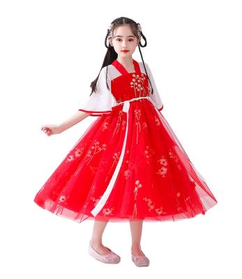 China Summer Breathable Girl Hanfu Chinese Dress Girl's Chinese Style Flared Sleeve Yarn Skirt Children's Costume Children's Wear for sale