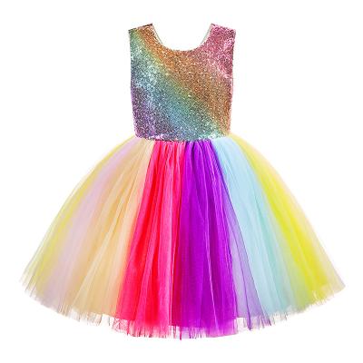 China Summer Fluffy Skirt Rainbow Viable Children's Miniskirt Party Skirt Party Yarn Girl's Day Sleeveless Baby Clothes for sale