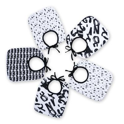 China Washable Children's Pattern Bibs Feed Saliva Towel Baby Bib Oval Black And White Tether Set Newborn Washable Casual Light for sale