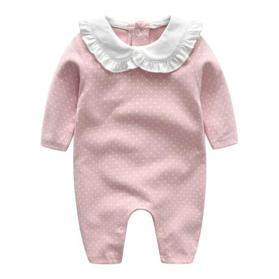 China 100% Cotton Dot Print Toddler Girls Romper Long Sleeve Newborn Babies Clothes Infant Clothing With Headband 2Pcs Outfits for sale