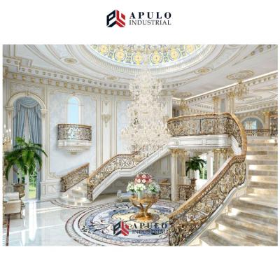 China Modern Natural Italy Blue With White Marble Round Medallion Flooring Tile Waterjet Marble Designs for sale