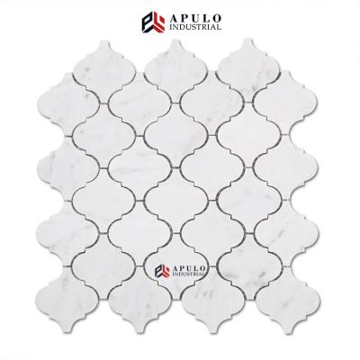 China Modern Cheap Price Carrara Mosaic Arabesque Tile Moroccan Marble Lantern Shaped Baroque Decorative Arabesque Mosaic Tile for sale