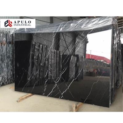 China China Modern Hotel Reception Living Room Wall Large Standard Running Black Marble Slabs Stair Wall Slabs With White Veins for sale