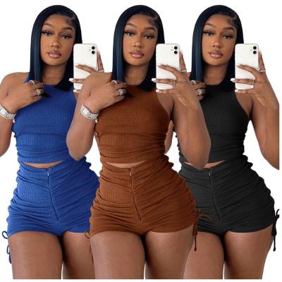 China Appfilter QUICK DRY custom logo 2 piece shoulder elastic slim fit women pleated jumpsuit rompers girls jumpsuits for sale