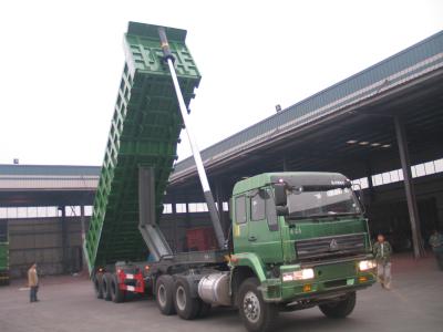 China Pull Behind Dump Truck Trailer , Semi Gooseneck Dump Flatbed Trailer 40m3 Loading Weight for sale