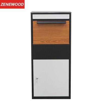 China Outdoor Standing Delivery Parcel Galvanized Steel Box Powder Coating Standing Drop Box Parcel Box With Wood Grain Paint for sale