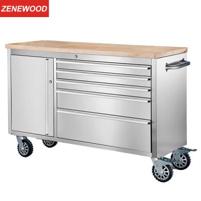 China Zenewood Standing 38 Inch Tool Cabinet Tool Cart 5 Drawers with Wheels and 2 Brakes, 3.8cm Rubber Timber Desk TC1502 for sale