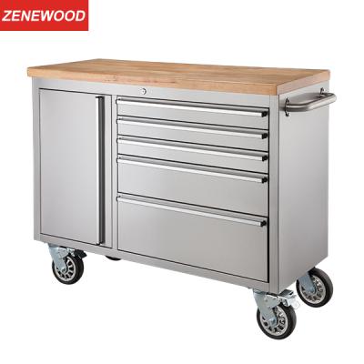 China Zenewood Standing 41 Inch Rolling Tool Chest Workshop Storage Cart with 4 Wheels and 2 Brakes 3.8cm Lumber Rubber Desks TC1503 for sale