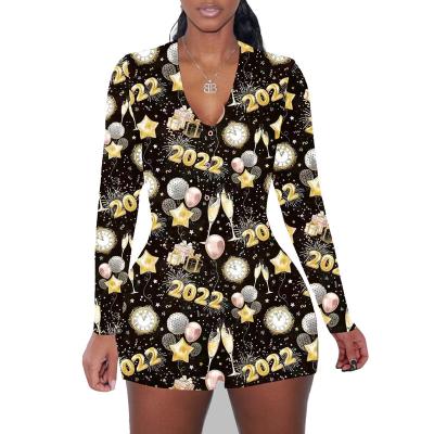 China Jumpsuit Rompers Womens Sexy Bodycon Stretch Button Jumpsuit V Neck Sleeve Printed Anti Shrink Long Jumpsuit for sale