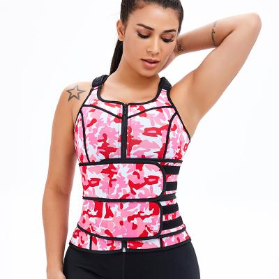 China New Arrival Camouflage Print 2 Adjustable Strap Neoprene Waist Trainer Antibacterial Sauna Vest Weight Loss Sweat Vest for sale