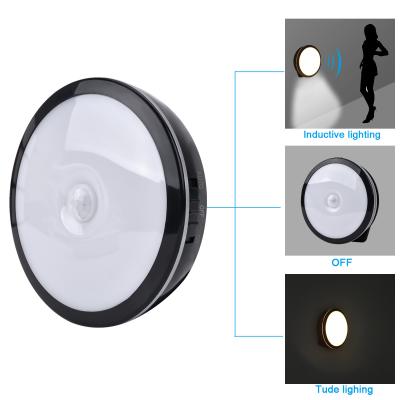 China Round Shaped Motion Sensing Led Closet Light , USB Charger Night Sensor Stair And Hallway Lights for sale