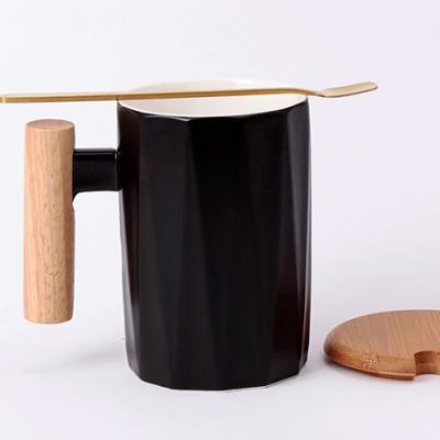 China Viable Nordic Wooden Handle Cup Art Mug Ceramic Coffee Mug for sale