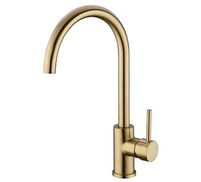 China Sense Faucets Brushed Gold Stainless Steel 360 Degree Swivel Hot& Cold Mixer Single Handle Kitchen Sink Faucet for sale