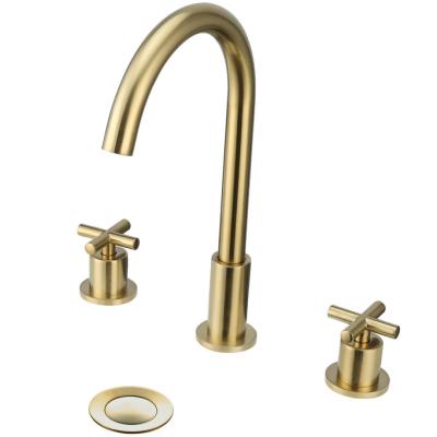 China Faucets 2 Sense 8 Inch Widespread Bathroom Faucet 3 Hole With Valve Brushed Gold Faucet for sale