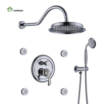 China Without Shower Slide Bar System Modern Round Brass Shower Faucet Full Set With Body Sprayers And Hand Shower for sale