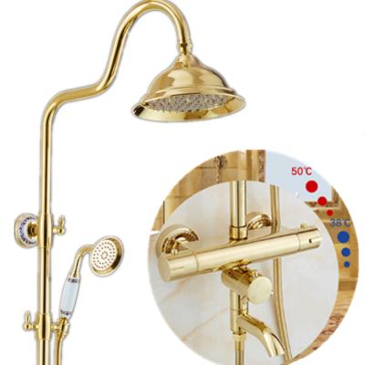 China With Sliding Bar Polished Gold Water Pressure Exposed Rain Shower Faucet Set Combo for sale