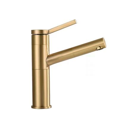 China Industrial Faucets Metered Single Handle Pull Out Deck Mounted Basin Faucet Matte Gold for sale