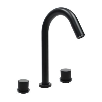 China 2020 News Taps 2020 New Two Way Bathroom Sink Faucet Widespread 3 Hole Handle Mixer Tap, Matte Black for sale