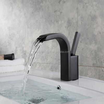 China Sense Faucets Single Lever Square Waterfall Bathroom Basin Faucet Mixer Basin Faucet Black Brass for sale