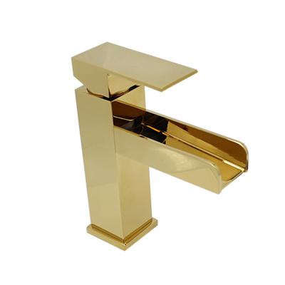 China Sense Faucets Single Body Waterfall Handle Toilet Basin Mixer Tap Gold Polished Bathroom Sink Faucet for sale