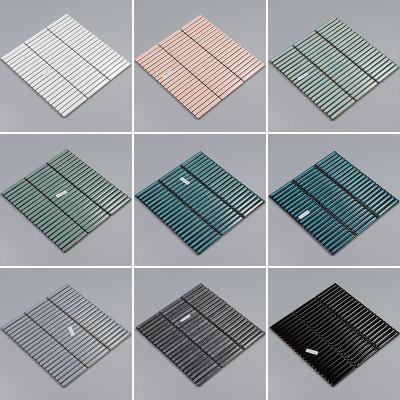 China Modern Wholesale Porcelain 12x92mm Baguette Mosaic Tile Modern Ceramic Hotel Bathroom Tiles Variable Glazed Mosaic for sale