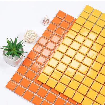 China Wholesale Parquet Factory Kitchen Bathroom Wall Decorations 25x25mm Oranges Mosaic Slabs for sale