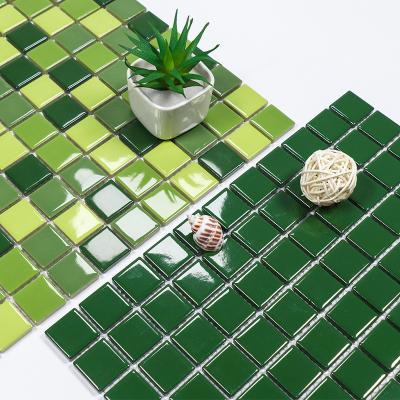 China Green color modern ceramic mosaic 25*25mm small size for kitchen bathroom backsplash geen mosaic for sale