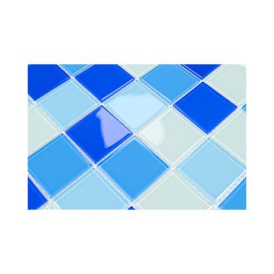 China Hot Selling Economic Parquet Mixed Blue Color Backsplash Mable Strip Glass Mosaic Natural for sale