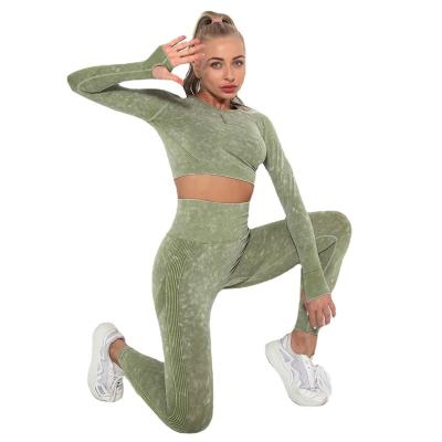 China Custom LOGO Washed Seamless Yoga Sets Breathable Wear Set Women Gym Active Fitness Sets Wholesale Sports Wear Workout Clothing for sale