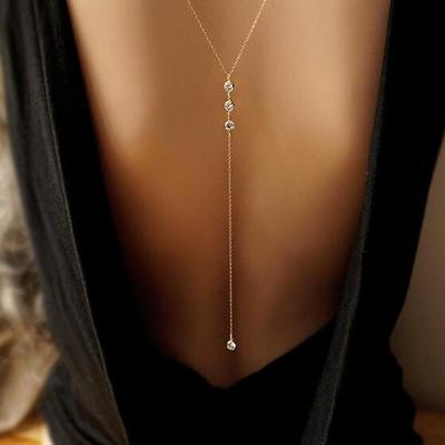 China Fashion Jewelry Women's Long Body Chain Necklace Backdrop Crystal Faux Stone Nude Sexy Back Nude Beach DBO Gold Trendy for sale