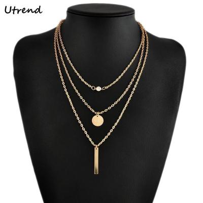 China TRENDY Geometric Jewelry Gold Layering Pendants Necklace Set Simple Delicate Layered Bar Necklaces With Circle Disc For for sale