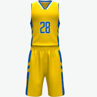 China Breathable Wholesale Cheap Youth Yellow Mesh Basketball Uniforms for sale