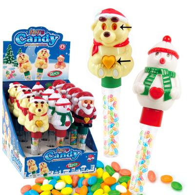 China Cartoon Toys Plastic Christmas Rolling Eyeball Snowman With Fruity Candy Sweet Candy Toys for sale